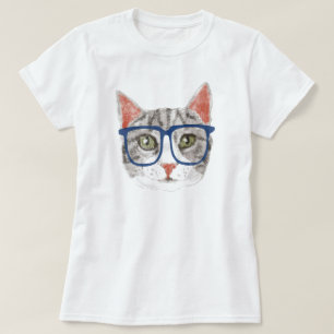 Camiseta Gato Hipster (Pestaña Gris)