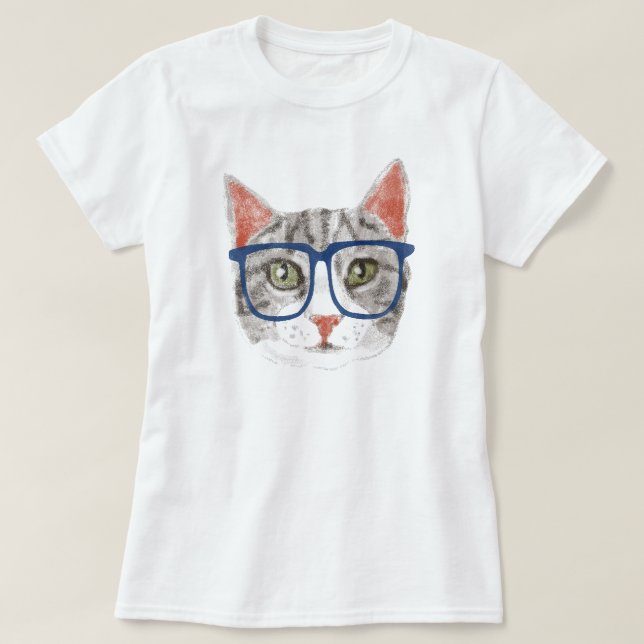 Camiseta Gato Hipster (Pestaña Gris) (Diseño del anverso)