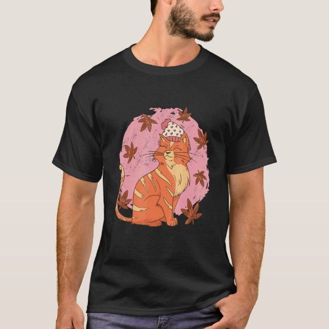 Camiseta Gato hojas de otoño (Anverso)