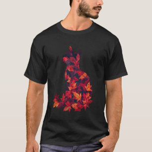Camiseta Gato Hojas de Otoño Caída Naturaleza Oscuro Rojo A