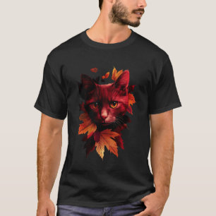 Camiseta Gato Hojas de Otoño Caída Naturaleza Oscuro Rojo G