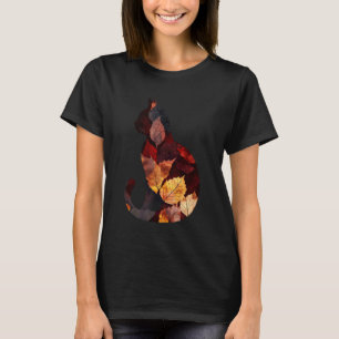 Camiseta Gato Hojas de Otoño Caída Naturaleza Oscuro Rojo G