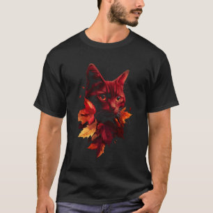 Camiseta Gato Hojas de Otoño Caída Naturaleza Oscuro Rojo G