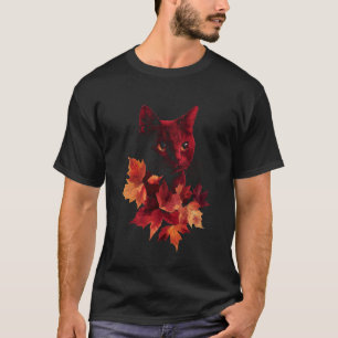 Camiseta Gato Hojas de Otoño Caída Naturaleza Oscuro Rojo N