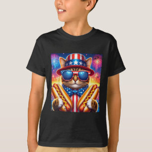 Camiseta Gato Hotdog 4 De Julio Divertido Patriótico Lazo G