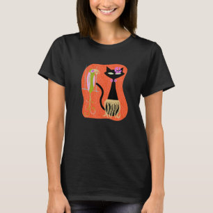 Camiseta Gato Hula Hawaiano Con Ave Tropical Tiki E Hibi