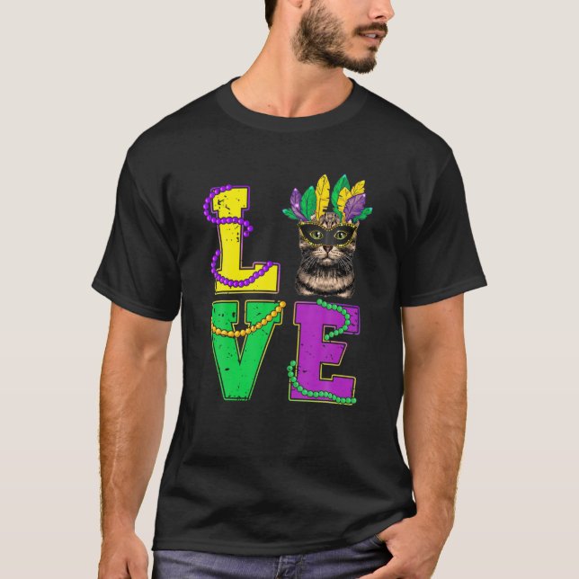 Camiseta Gato I Love Kitten Mardi Gras Hombres Mujeres Niño (Anverso)