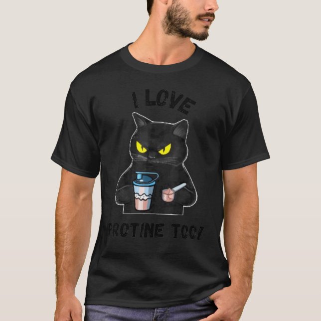 Camiseta Gato I Love Proteína Demasiado divertido gimnasio (Anverso)
