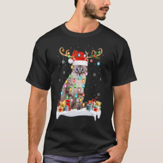Camiseta Gato Iluminando Reno de Navidad Sombrero de Santa 