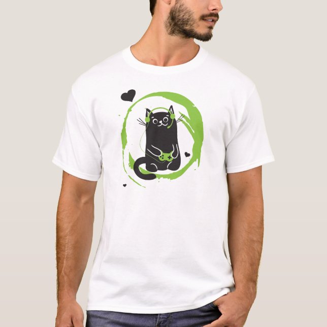 Camiseta Gato ilustrado del videojugador (Anverso)