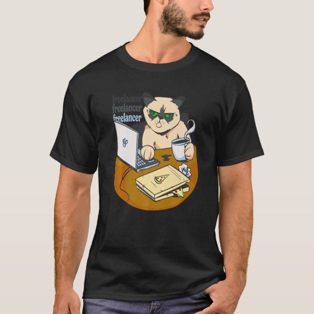 Camiseta gato independiente trabajando desde el café de la  (Anverso)