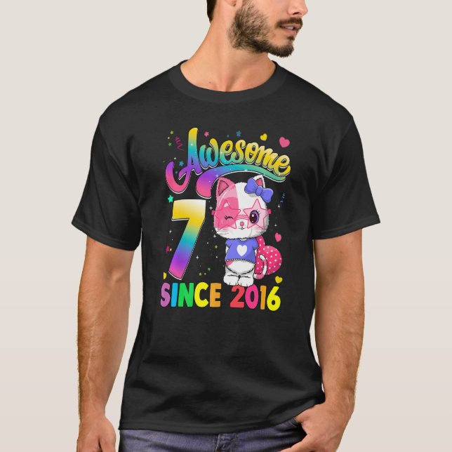 Camiseta Gato infantil de 7 años asombroso desde 2016 sépti (Anverso)