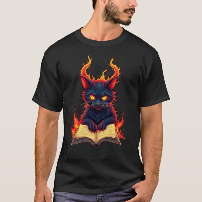 Camiseta Gato infernal leyendo un libro de ortografía (Anverso)