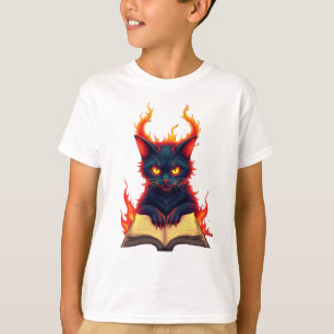 Camiseta Gato infernal leyendo un libro de ortografía