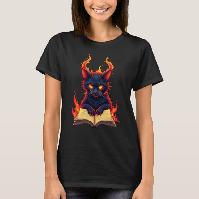 Camiseta Gato infernal leyendo un libro de ortografía (Anverso)