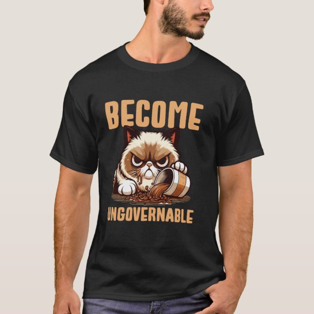 Camiseta Gato Ingobernable Derrame de Café Humor (Anverso)