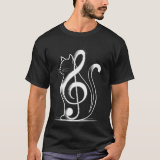 Camiseta Gato Inspirado en Nota Musical Minimalista Música