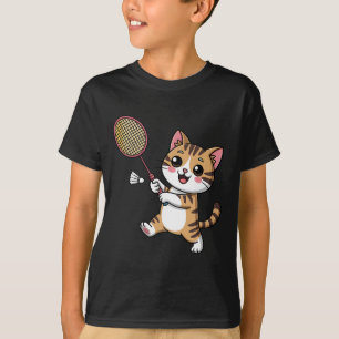 Camiseta Gato inteligente jugando a Dminton Divertido graci