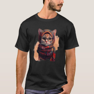 Camiseta Gato inteligente lindo en gafas que usan hijab mus