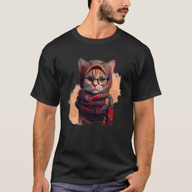 Camiseta Gato inteligente lindo en gafas que usan hijab mus (Anverso)