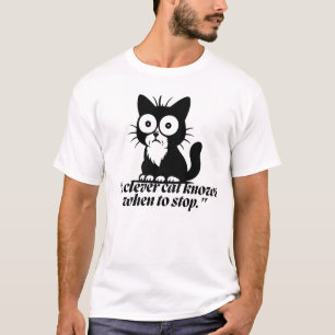 Camiseta Gato Inteligente Sabe Cuándo Detener Dibujo Animad