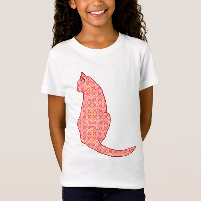 Camiseta Gato japonés: Batik Naranja de coral (Anverso)