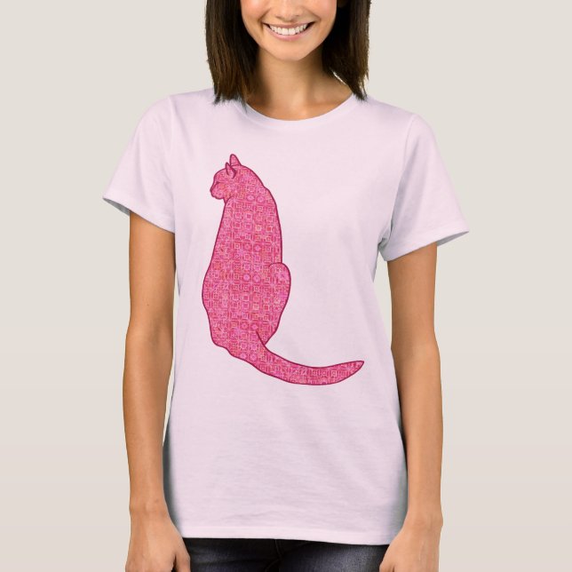 Camiseta Gato japonés - Batik rosa de fucsia (Anverso)