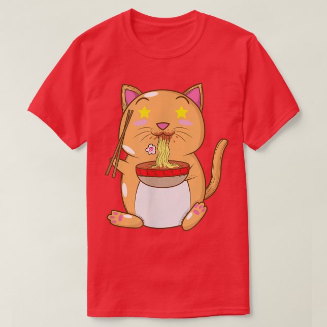 Camiseta Gato japonés come fideos de Ramen  (Diseño del anverso)