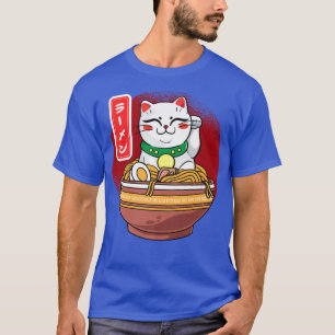 Camiseta Gato japonés comiendo comida japonesa Ramen fideos