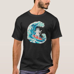 Camiseta Gato Japonés Comiendo Sushi de Ola de Surf