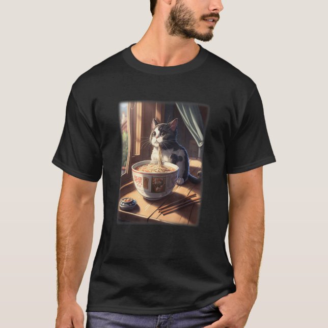 Camiseta Gato japonés comiendo tonkotsu ramen (Anverso)