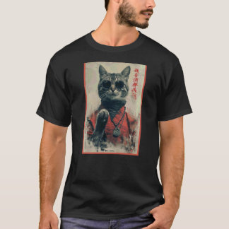 Camiseta Gato japonés cool con gafas de sol con kanji chino
