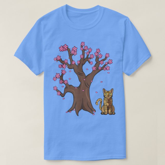 Camiseta Gato japonés de Bengala mamá cerezo en flor (Diseño del anverso)