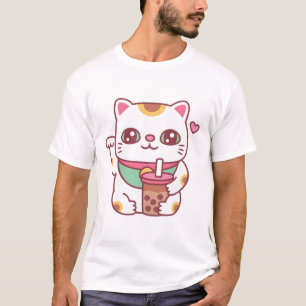 Camiseta Gato japonés de maneki neko con té de burbuja