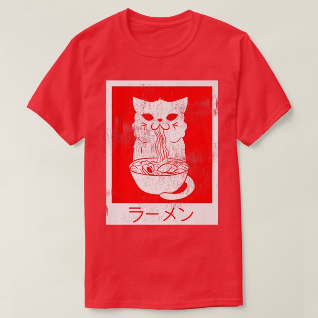 Camiseta Gato Japonés De Ramen Comiendo Un Tazón De Fideos  (Diseño del anverso)