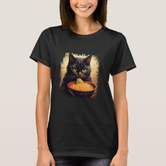 Camiseta Gato japonés divertido comiendo ramen japonés vint