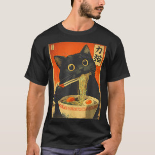 Camiseta Gato japonés divertido de anime retro de ramen grá