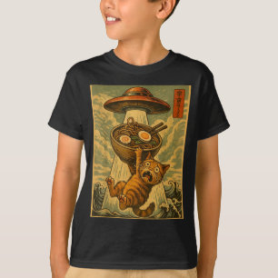 Camiseta Gato japonés divertido Ramen Ovni Anime Hombres Mu