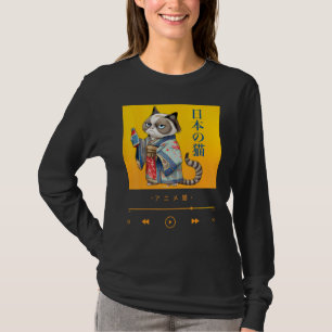 Camiseta Gato japonés elegante inspirado en kimono tradicio