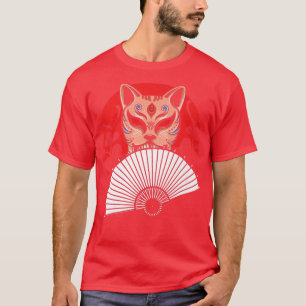 Camiseta Gato japonés fan de la mano Geisha Samurai Ninja S
