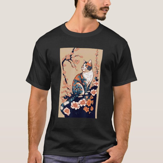 Camiseta Gato japonés floral (Anverso)