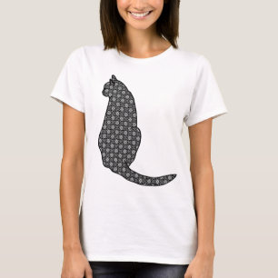 Camiseta Gato japonés - Impresión de kimono negro y blanco