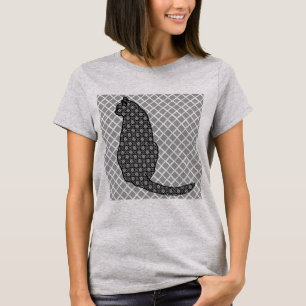 Camiseta Gato japonés - Impresión de kimono negro y blanco