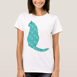 Camiseta Gato japonés - Impresión de kimono turquesa