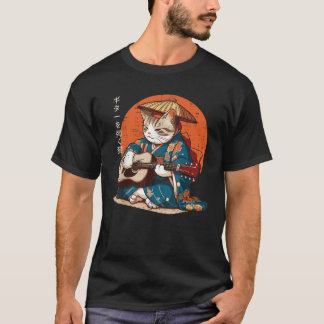 Camiseta Gato japonés kimono guitarra samurái música hombre