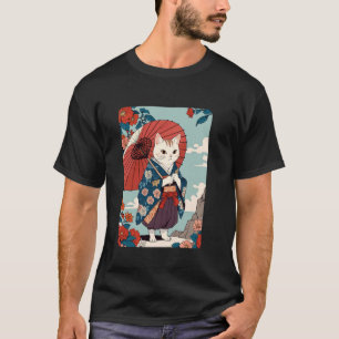Camiseta Gato Japonés Lindo Retro Geisha Gato Neko Vintage
