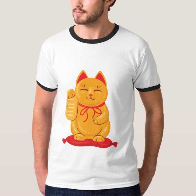 Camiseta Gato japonés maneki neko de oro, símbolo de riquez (Anverso)