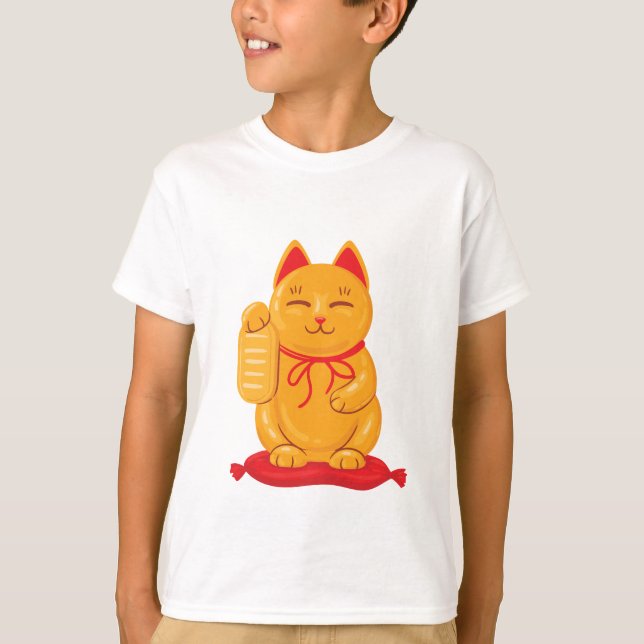 Camiseta Gato japonés maneki neko de oro, símbolo de riquez (Anverso)