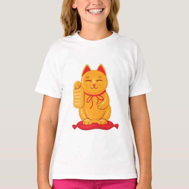 Camiseta Gato japonés maneki neko de oro, símbolo de riquez (Anverso)