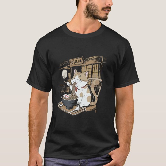 Camiseta Gato japonés Manga animal amante Ramen Noodle Anim (Anverso)